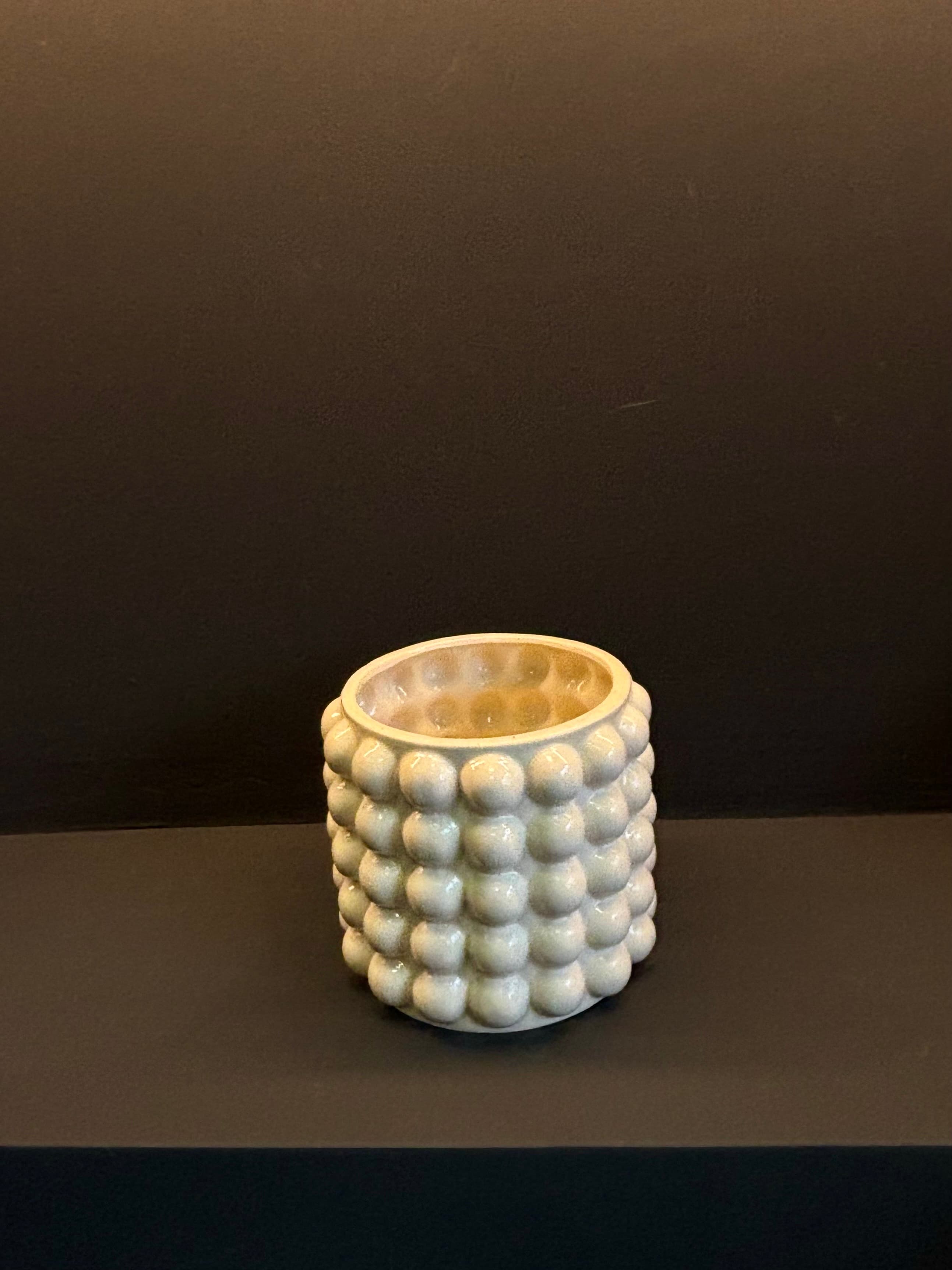 Warm White/Cream Ceramic Pot with Bubble Texture - Image 1